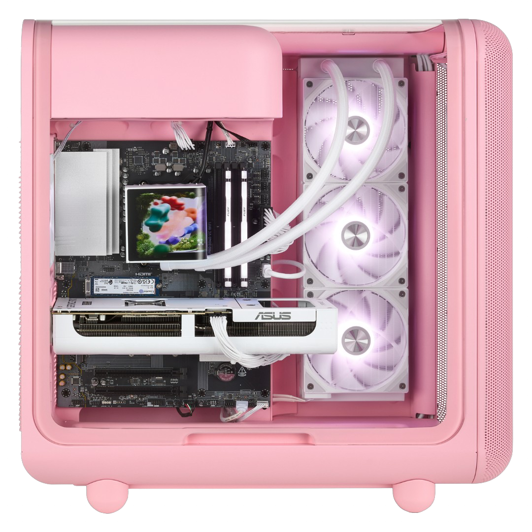TECHNOID Infinity Gaming PC (AMD Radeon RX 9070 XT - AMD RYZEN 7 7800X3D - 32 GB DDR5 RAM - 1TB SSD - AI Ready - Windows 11 H - Wifi - HYTE X50 Strawberry Milk)