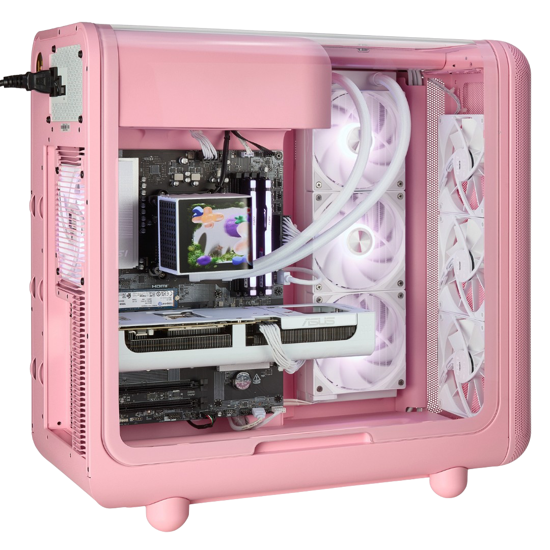 TECHNOID Infinity Gaming PC (AMD Radeon RX 9070 XT - AMD RYZEN 7 7800X3D - 32 GB DDR5 RAM - 1TB SSD - AI Ready - Windows 11 H - Wifi - HYTE X50 Strawberry Milk)