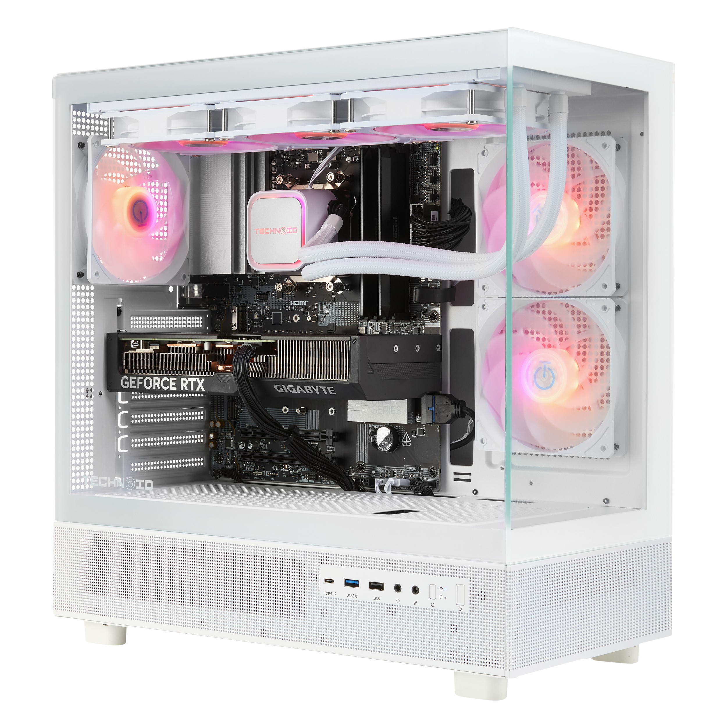TECHNOID Glass Gaming PC - GeForce RTX 5070 - Intel Core i7 14700KF - 32GB DDR5 - 1TB SSD - Win 11 PRO - AI Ready - VR Compatible - Wifi Bluetooth