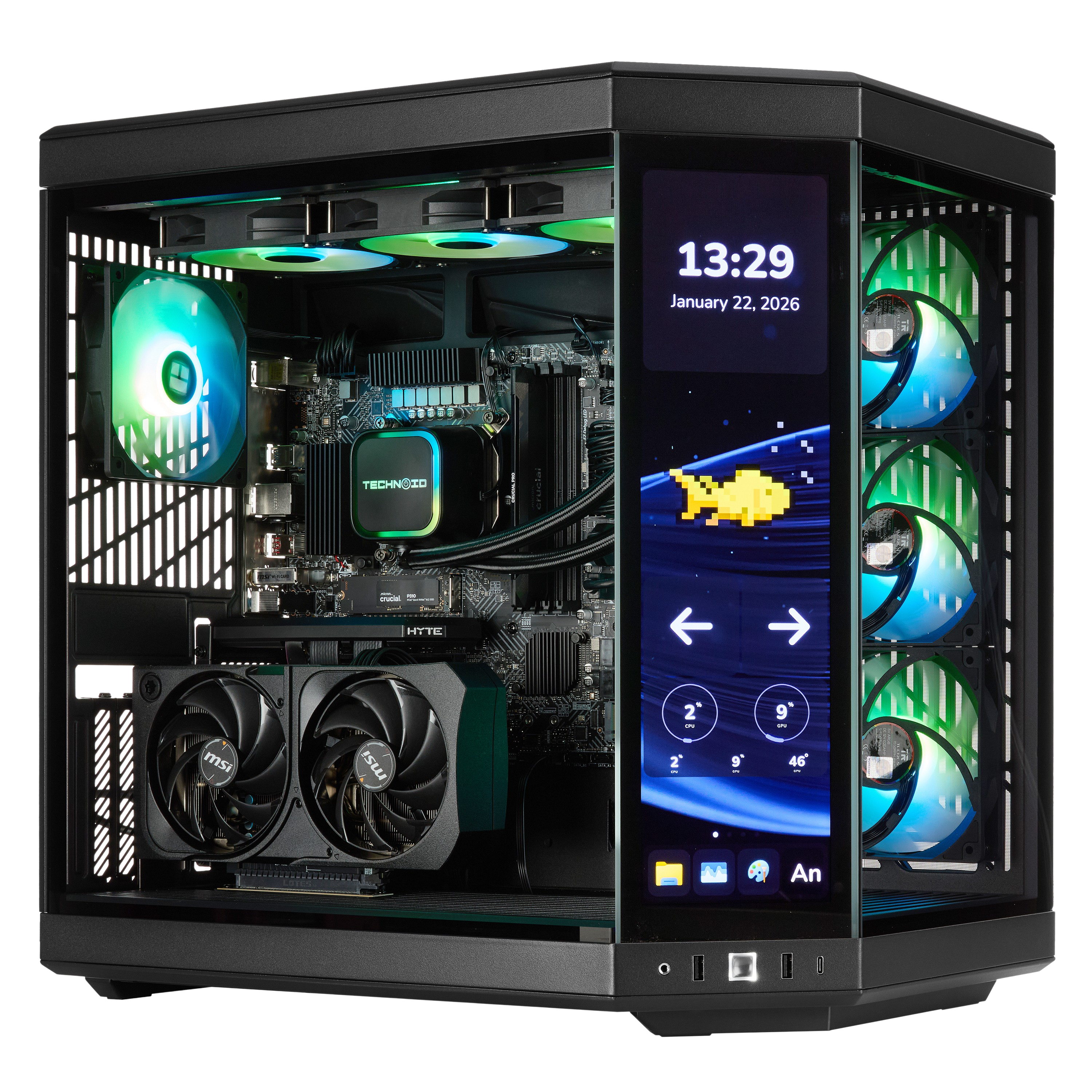 TECHNOID Limited Edition Gaming PC - AMD Ryzen 5 9600x , 32GB Ram, 1TB SSD, RTX 5070 , Windows 11 Pro, HYTE Y70 Touch infinite, Black