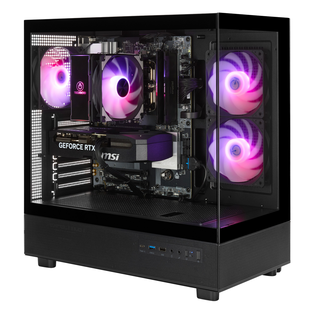 TECHNOID Glass Gaming PC - GeForce RTX 5070 Ti - AMD Ryzen 7 7800X3D - 32GB DDR5 - 1TB SSD - Win 11 PRO - AI Ready - 850w 80 Plus Gold PSU - VR Compatible - Black