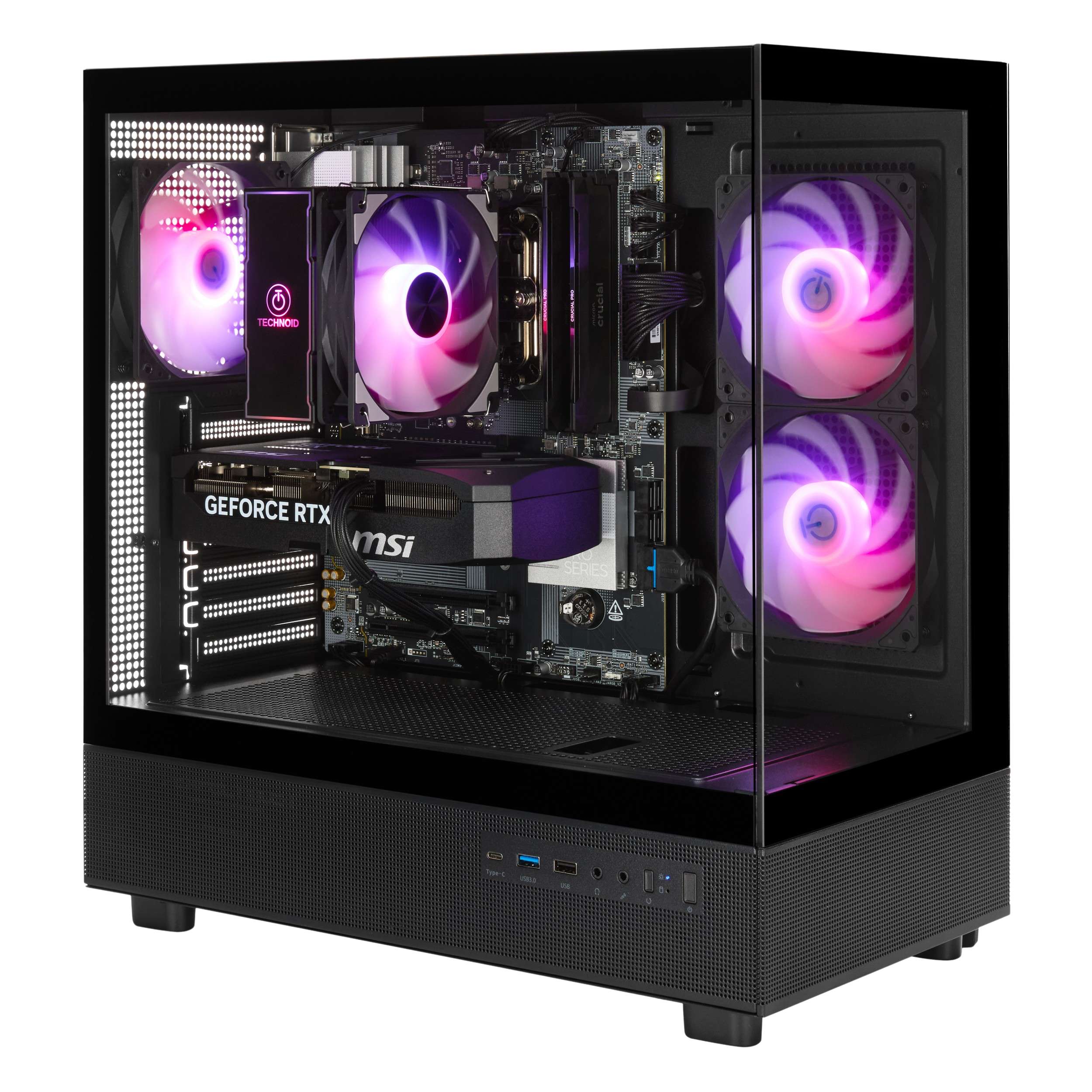 TECHNOID Glass GAMING PC (RTX 5060 - Ryzen 7 9700F - 16 GB RAM - 1TB SSD - WIN 11 H - Wifi - 3 Years Warranty - Black)