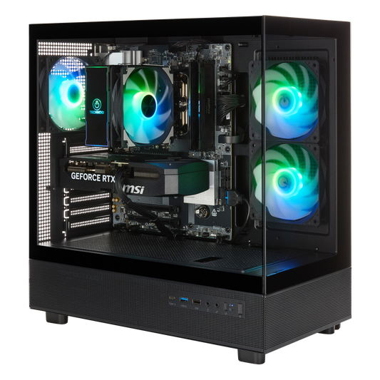 TECHNOID Glass Gaming PC - GeForce RTX 5080 - AMD Ryzen 7 7800X3D - 32GB DDR5 - 1TB SSD - Win 11 PRO - AI Ready - VR Compatible - Wifi Bluetooth - Black