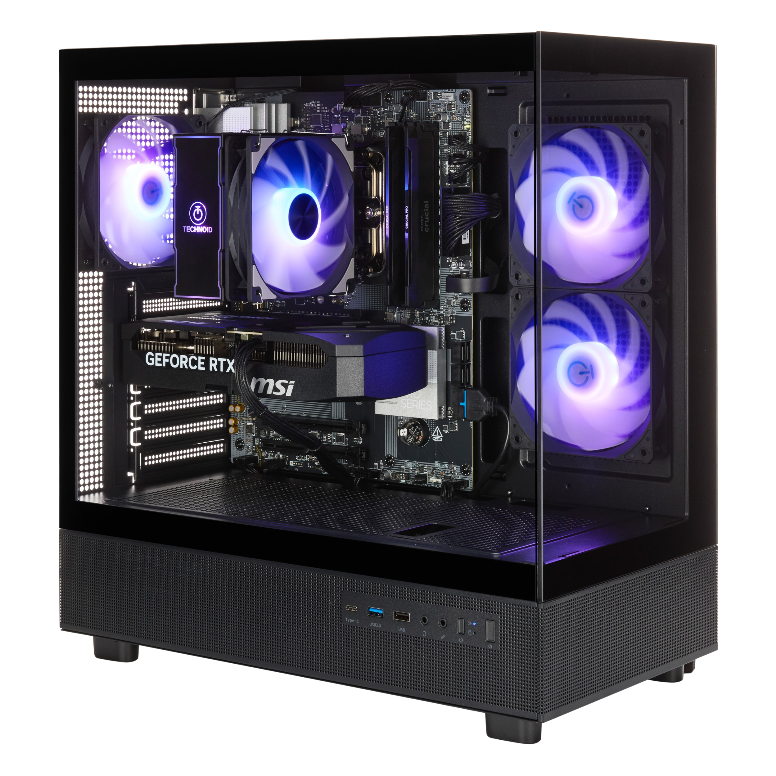 TECHNOID Glass Gaming PC - GeForce RTX 5080 - AMD Ryzen 7 7800X3D - 32GB DDR5 - 1TB SSD - Win 11 PRO - AI Ready - VR Compatible - Wifi Bluetooth - Black