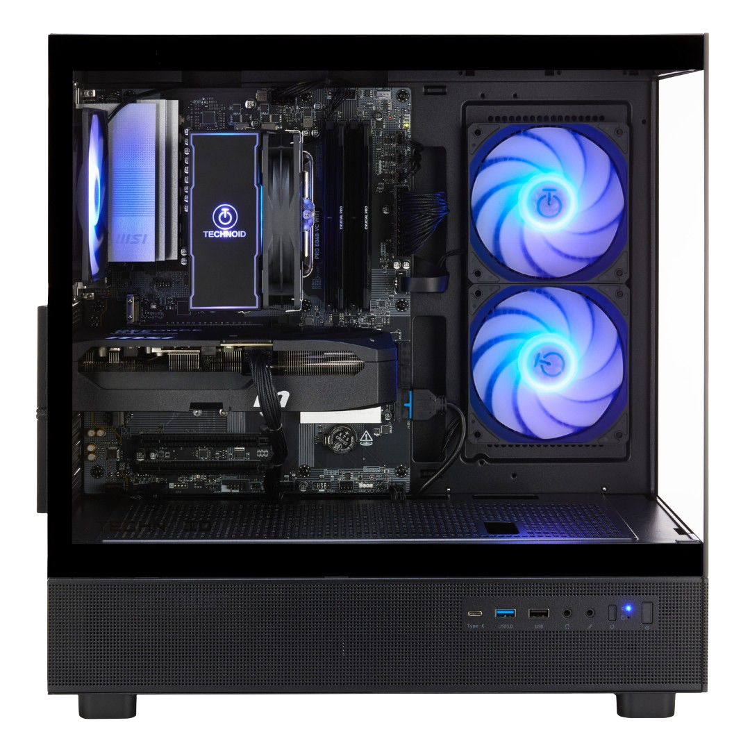 TECHNOID Glass Gaming PC - AMD Radeon RX 9060 XT - AMD Ryzen 7 - 32GB RAM - 1TB SSD - Win 11 Home - AI Ready - VR Compatible - Black