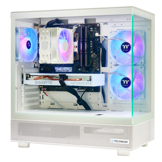 TECHNOID Glass Gaming PC - GeForce RTX 5060 - AMD Ryzen 5 9600x - 32GB DDR5 - 1TB SSD - Win 11 PRO - AI Ready - VR Compatible - White