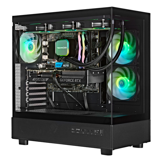 TECHNOID Glass Gaming PC - GeForce RTX 5070 Ti - AMD Ryzen 7 7800X3D - 32GB DDR5 - 2TB SSD - Win 11 PRO - AI Ready - VR Compatible - Wifi Bluetooth - Black
