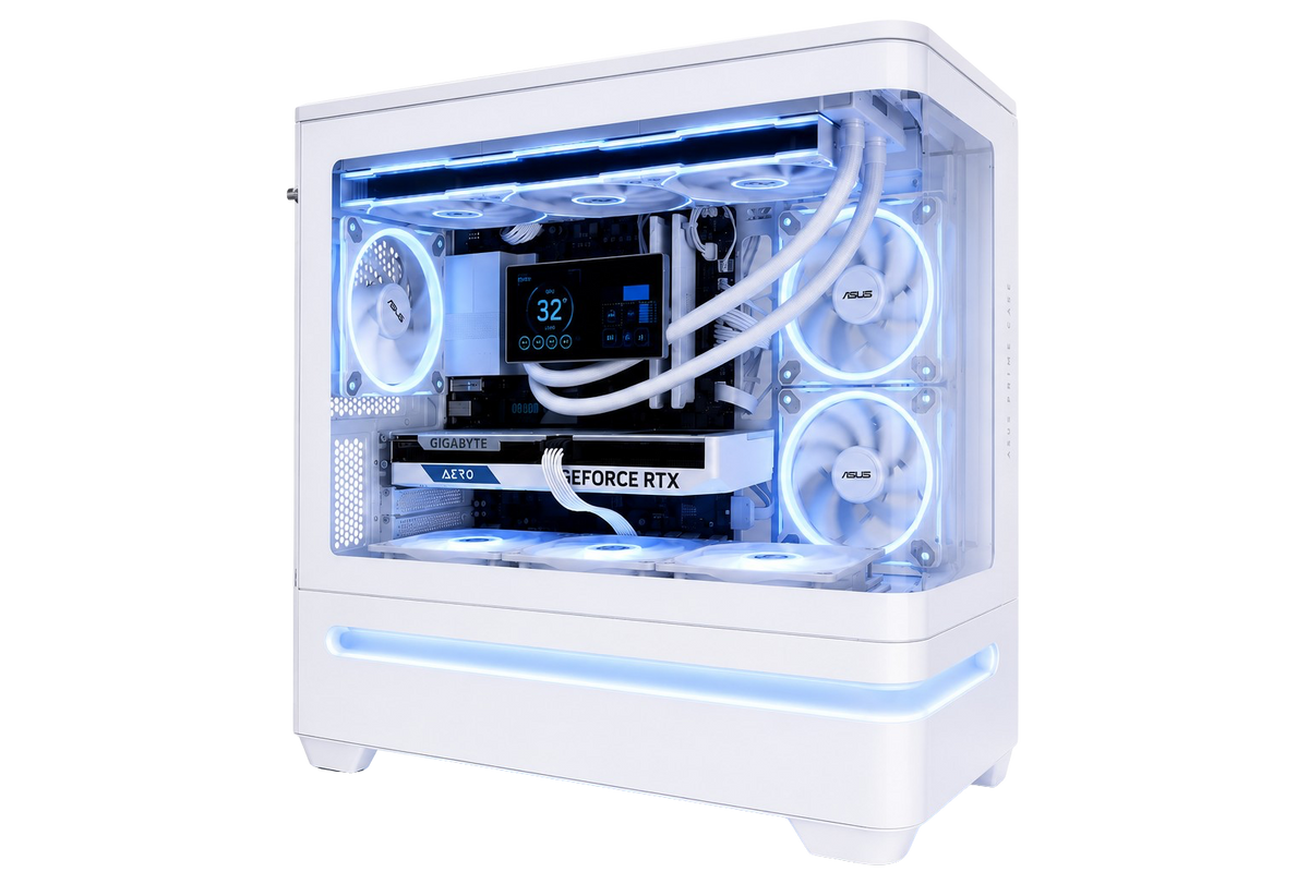 TECHNOID Vertex Gaming PC - GeForce RTX 5070 Ti - AMD Ryzen 7 7800X3D - 32GB DDR5 - 1TB SSD - Win 11 PRO - AI Ready - 850w 80 Plus Gold PSU - VR Compatible - LCD Aio - White