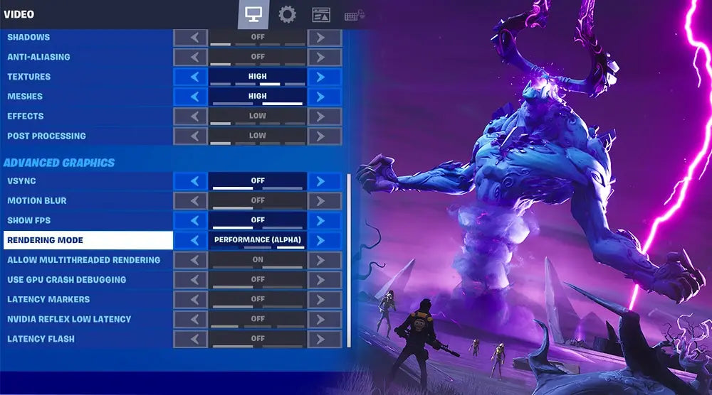Fortnite Performance Mode settings on PC for smoother gameplay