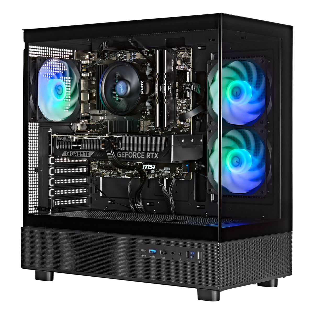 TECHNOID Glass GAMING PC (RTX 3050 - Ryzen 5 - 16GB RAM - 500GB SSD - WIN 11 H - Wifi - 3 Years Warranty - Black)