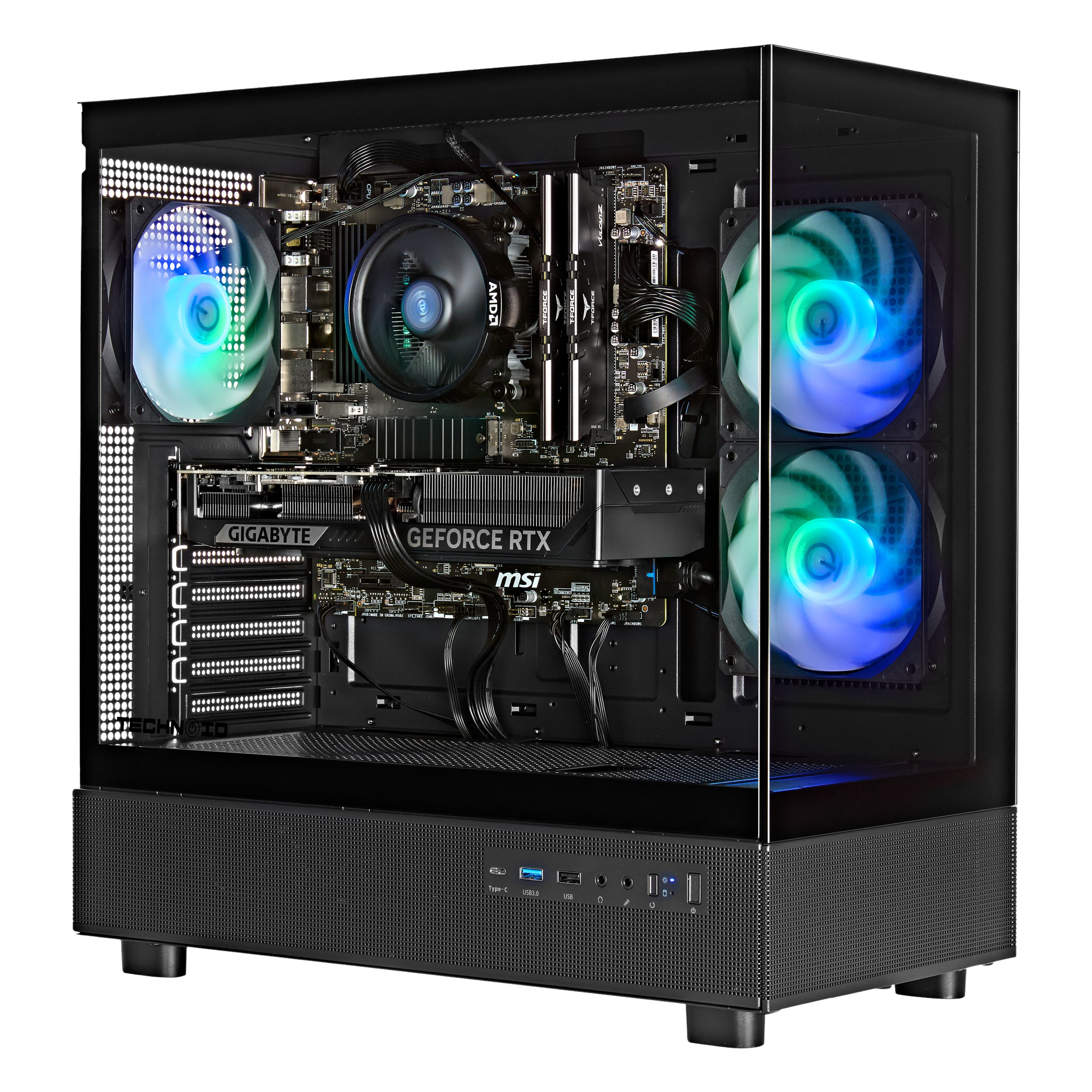 TECHNOID Glass GAMING PC (RTX 5050 - Ryzen 5 - 16GB RAM - 500GB SSD - WIN 11 H - Wifi - 3 Years Warranty - Black)