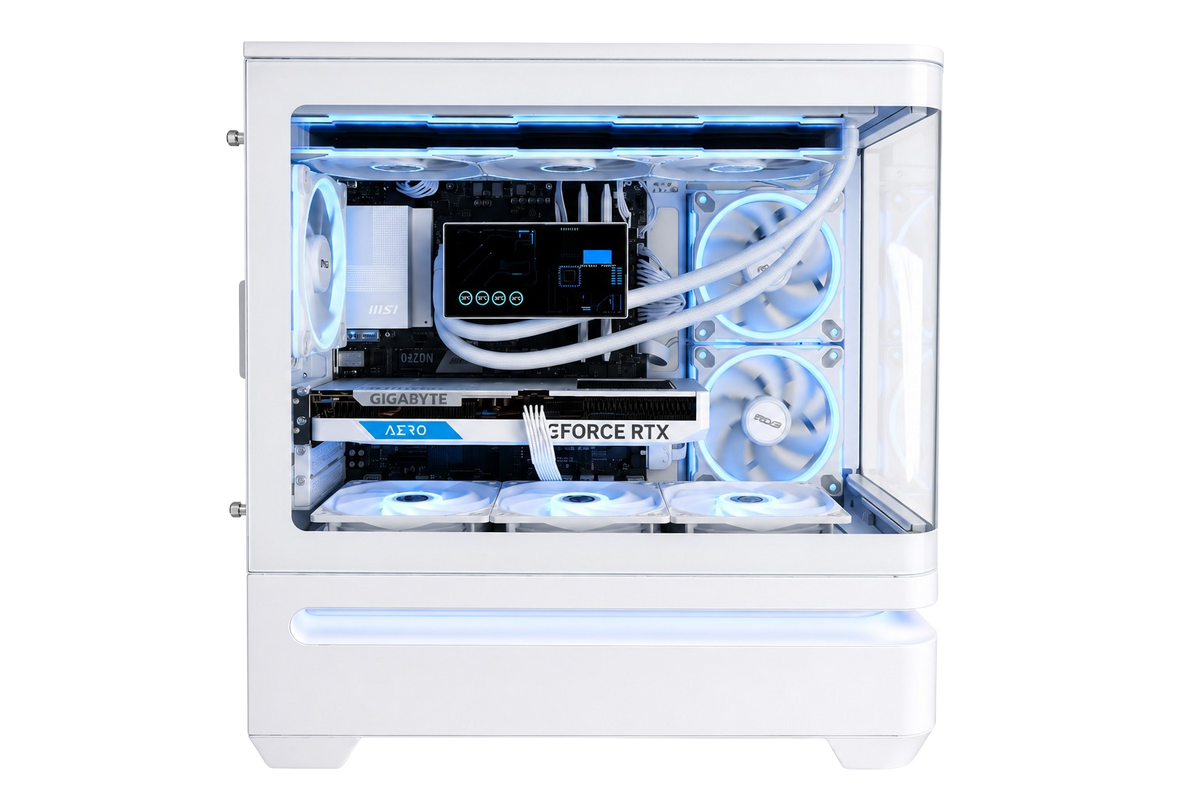TECHNOID Vertex Gaming PC - GeForce RTX 5070 Ti - AMD Ryzen 7 7800X3D - 32GB DDR5 - 1TB SSD - Win 11 PRO - AI Ready - 850w 80 Plus Gold PSU - VR Compatible - LCD Aio - White