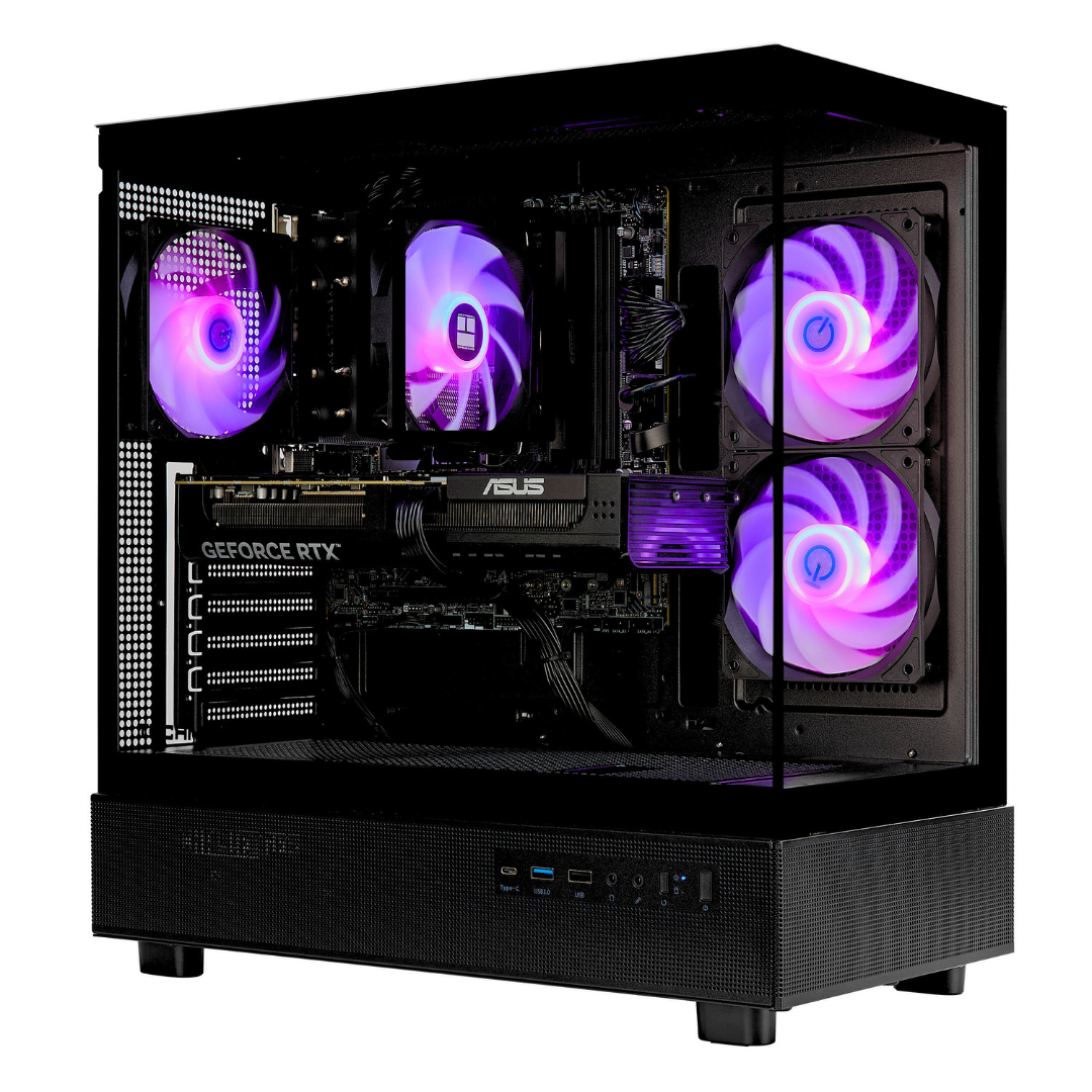 TECHNOID Glass Gaming PC - AMD Radeon RX 9070 XT - AMD Ryzen 7 9800X3D - 32GB DDR5 - 2TB SSD - Win 11 PRO - AI Ready - 850w 80 Plus Gold PSU - VR Compatible - Black