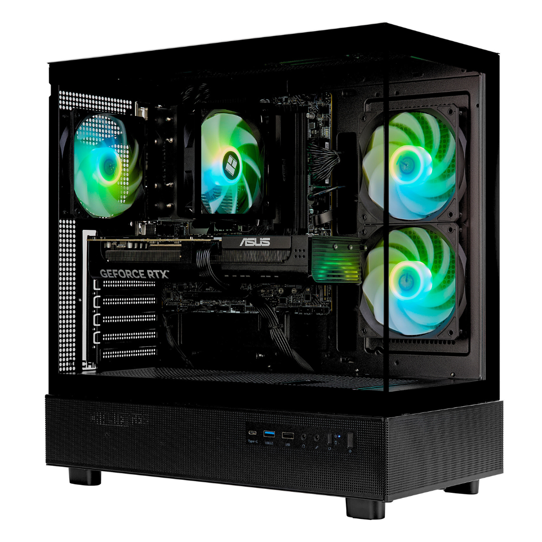 TECHNOID Glass Gaming PC - GeForce RTX 5070 - Intel Core i7-14700KF - 32GB DDR5 - 1TB SSD - Win 11 PRO - AI Ready - VR Compatible - Black