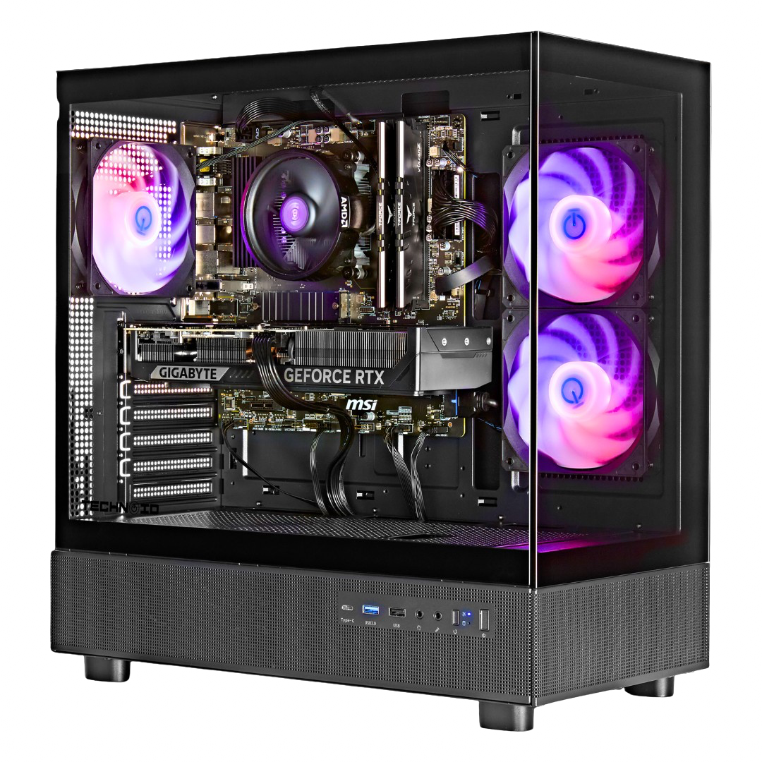 TECHNOID Glass Gaming Pc (RTX 5070 Ti - Ryzen 7 - 32 GB RAM - 1TB SSD - WIN 11 H - Wifi - Black)