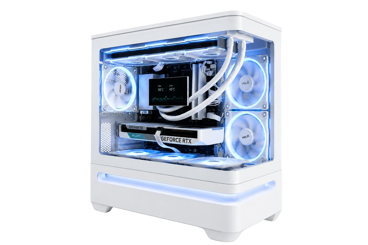 TECHNOID Vertex Gaming PC - GeForce RTX 5070 Ti - AMD Ryzen 7 7800X3D - 32GB DDR5 - 1TB SSD - Win 11 PRO - AI Ready - 850w 80 Plus Gold PSU - VR Compatible - LCD Aio - White