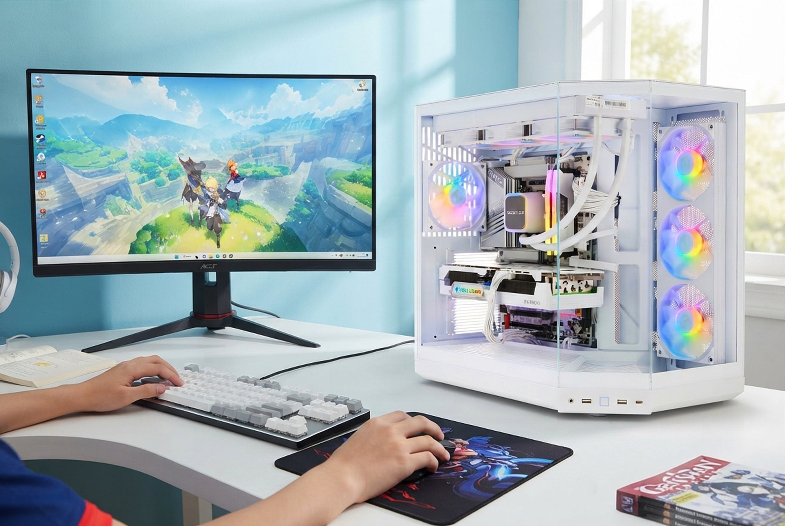 TECHNOID Panorama Gaming PC (AMD Radeon RX 9070 XT - AMD RYZEN 7 7800X3D - 32 GB DDR5 RAM - 1TB SSD - AI Ready - Windows 11 H - Wifi - HYTE Y50 White)