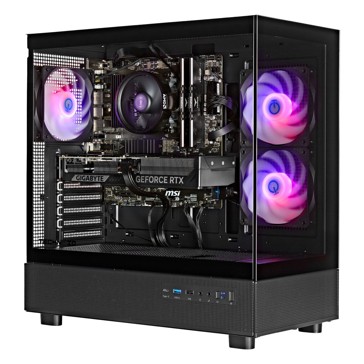 TECHNOID Glass GAMING PC (RTX 3050 - Ryzen 5 - 16GB RAM - 500GB SSD - WIN 11 H - Wifi - 3 Years Warranty - Black)
