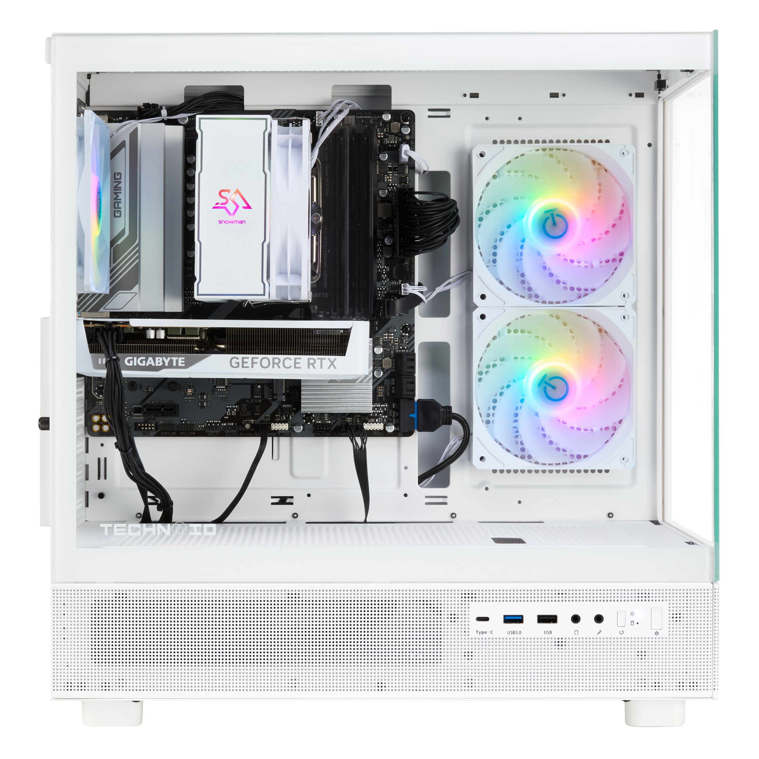 TECHNOID Glass Gaming PC - GeForce RTX 5060 - AMD Ryzen 5 9600x - 32GB DDR5 - 1TB SSD - Win 11 PRO - AI Ready - VR Compatible - White