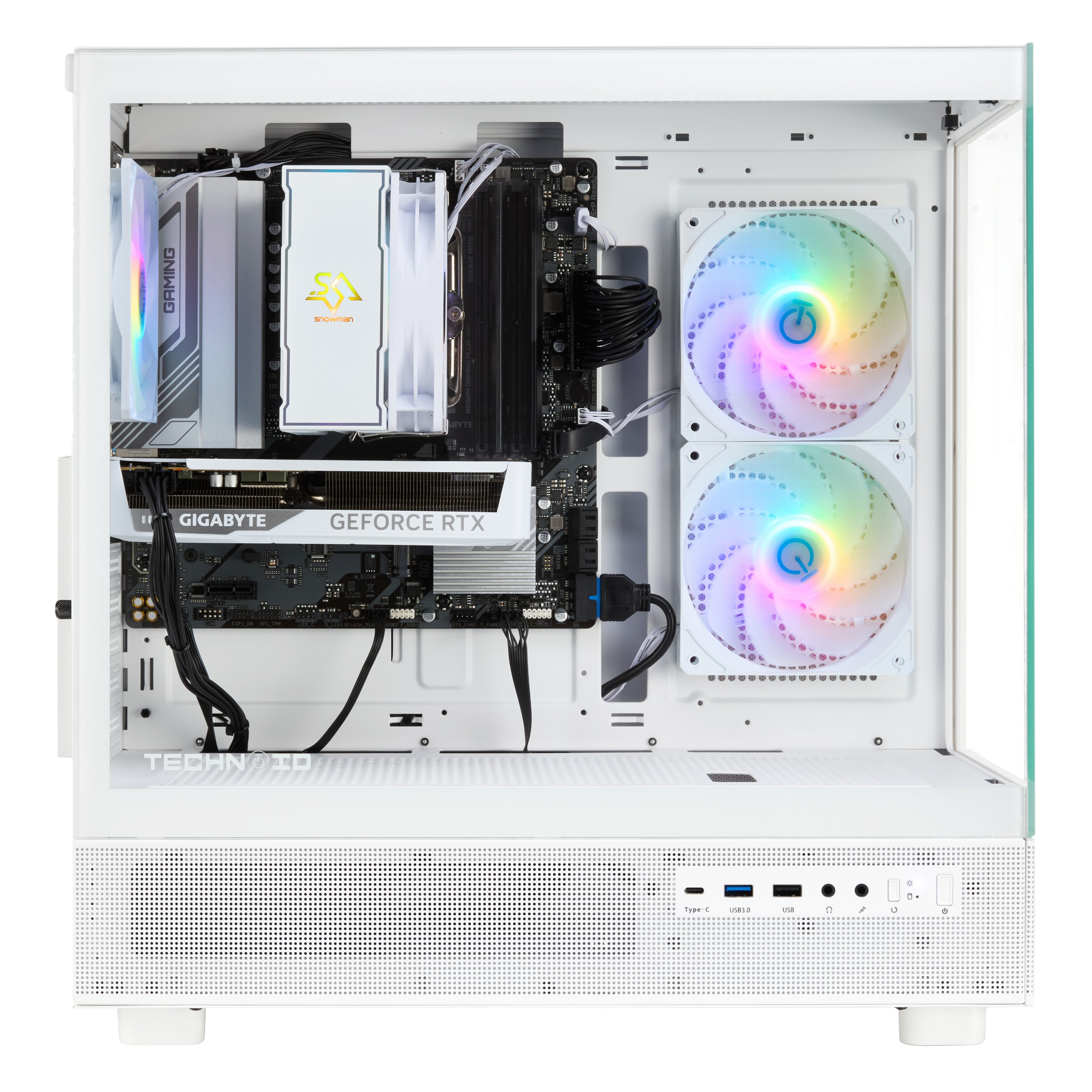 TECHNOID Glass Gaming PC - GeForce RTX 5060 - AMD Ryzen 5 9600x - 32GB DDR5 - 1TB SSD - Win 11 PRO - AI Ready - VR Compatible - White