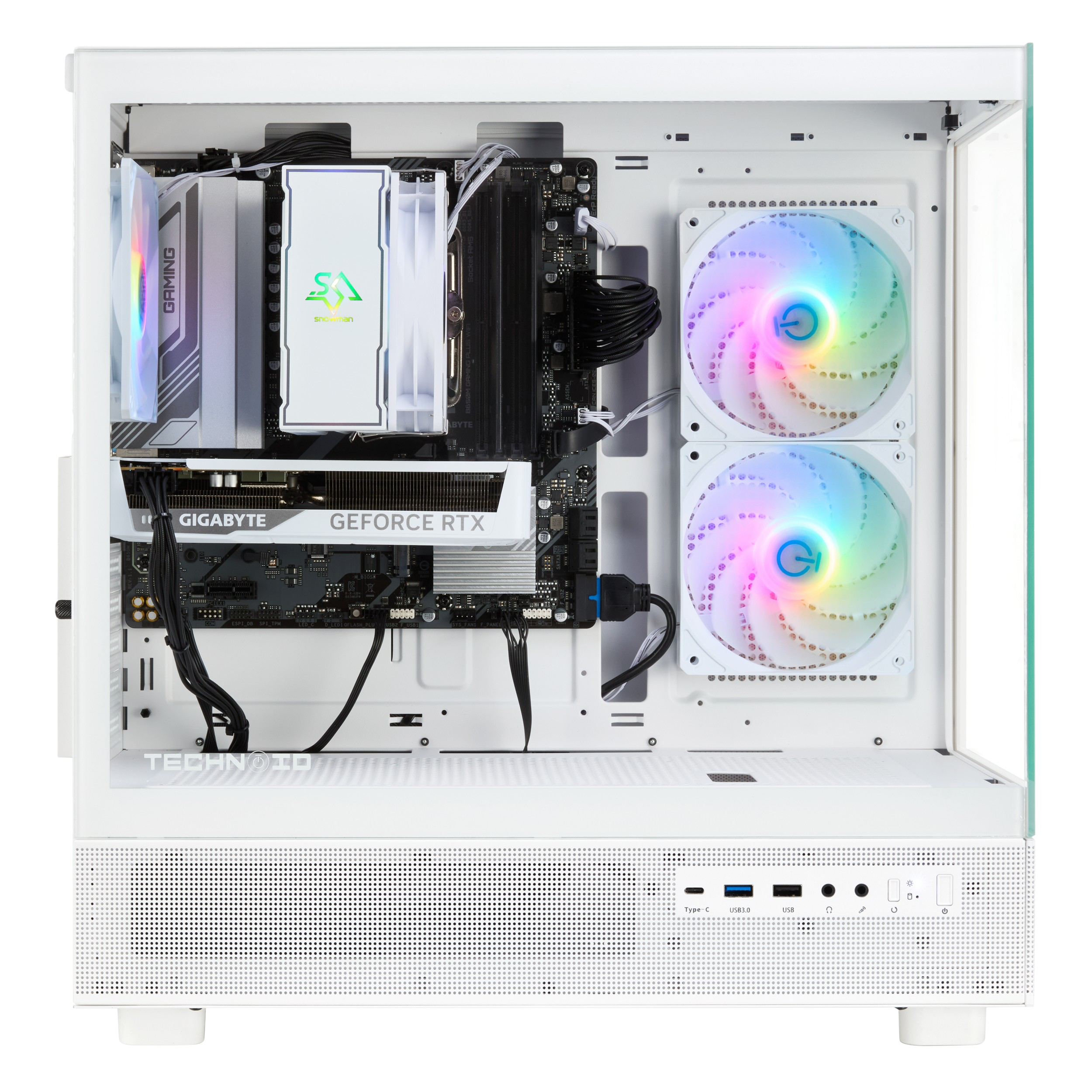 TECHNOID Glass Gaming PC - GeForce RTX 5060 - AMD Ryzen 5 9600x - 32GB DDR5 - 1TB SSD - Win 11 PRO - AI Ready - VR Compatible - White