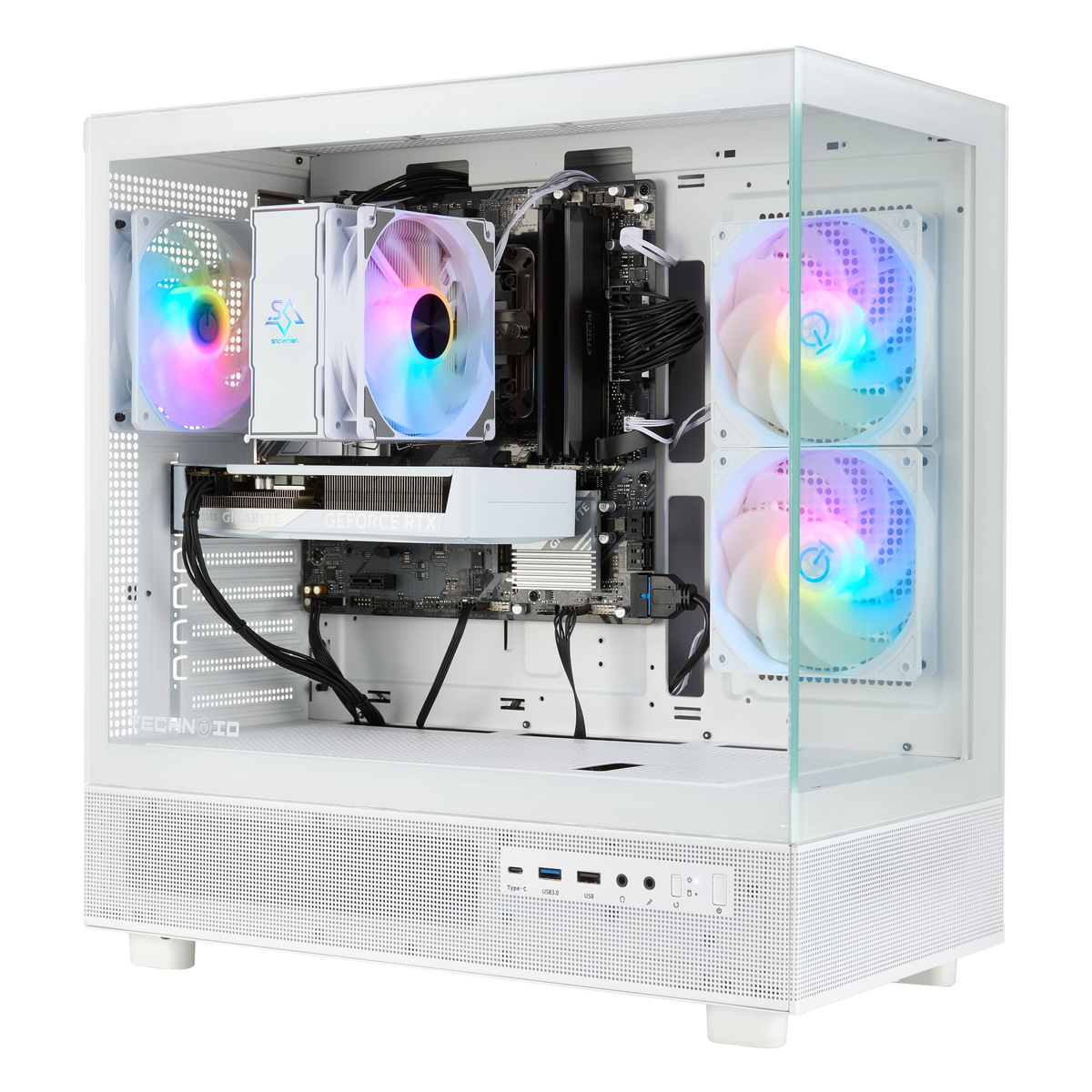 TECHNOID Glass Gaming PC - GeForce RTX 5060 - AMD Ryzen 5 9600x - 32GB DDR5 - 1TB SSD - Win 11 PRO - AI Ready - VR Compatible - White