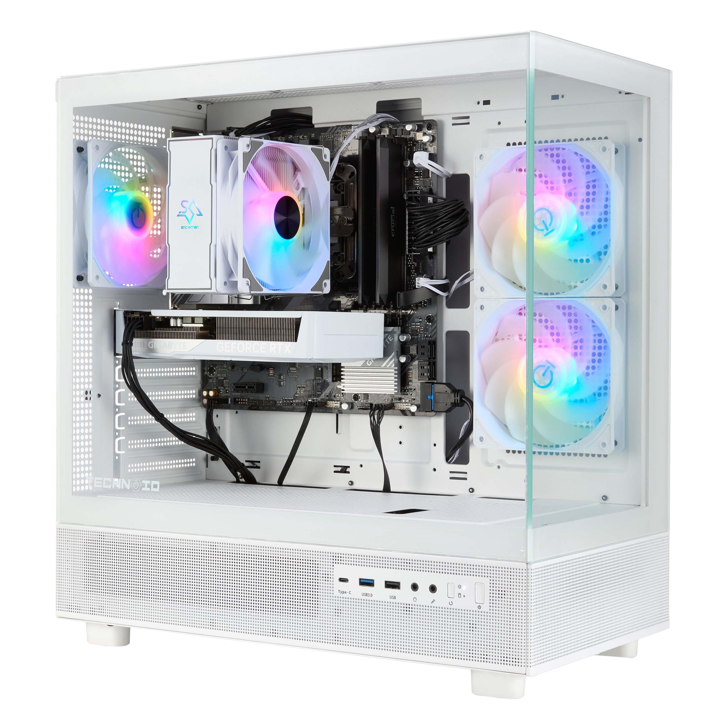 TECHNOID Glass Gaming PC - GeForce RTX 5060 - AMD Ryzen 5 9600x - 32GB DDR5 - 1TB SSD - Win 11 PRO - AI Ready - VR Compatible - White