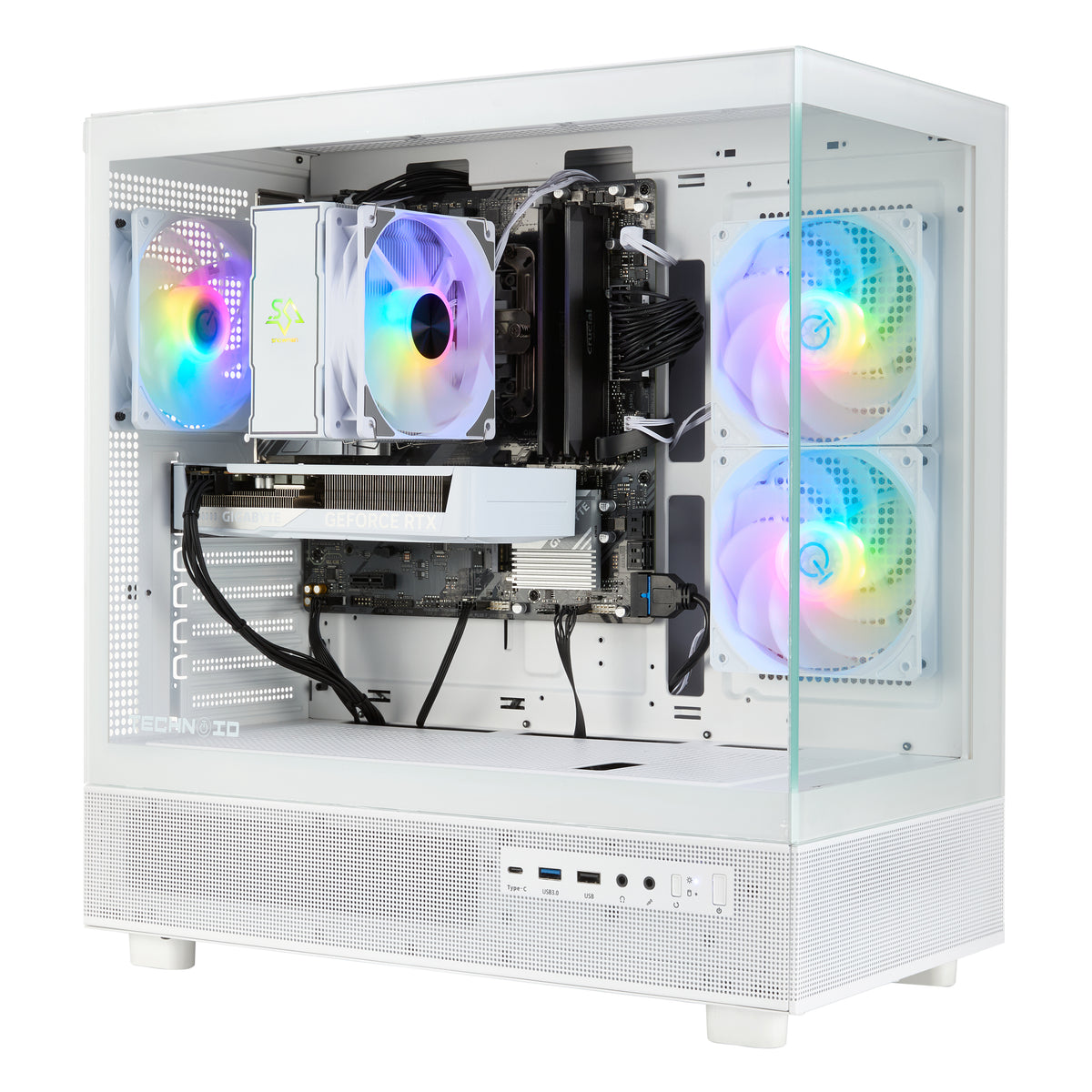 TECHNOID Glass Gaming PC - GeForce RTX 5060 Ti - AMD Ryzen 5 9600x - 32GB DDR5 - 1TB SSD - Win 11 PRO - AI Ready - VR Compatible - White