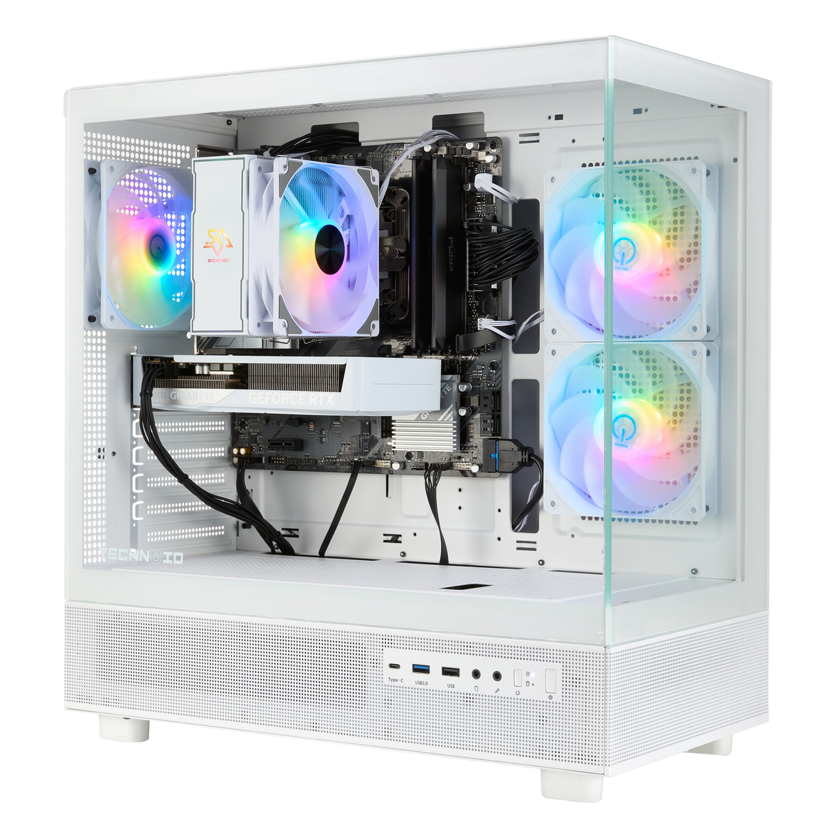 TECHNOID Glass Gaming PC - GeForce RTX 5060 - AMD Ryzen 5 9600x - 32GB DDR5 - 1TB SSD - Win 11 PRO - AI Ready - VR Compatible - White