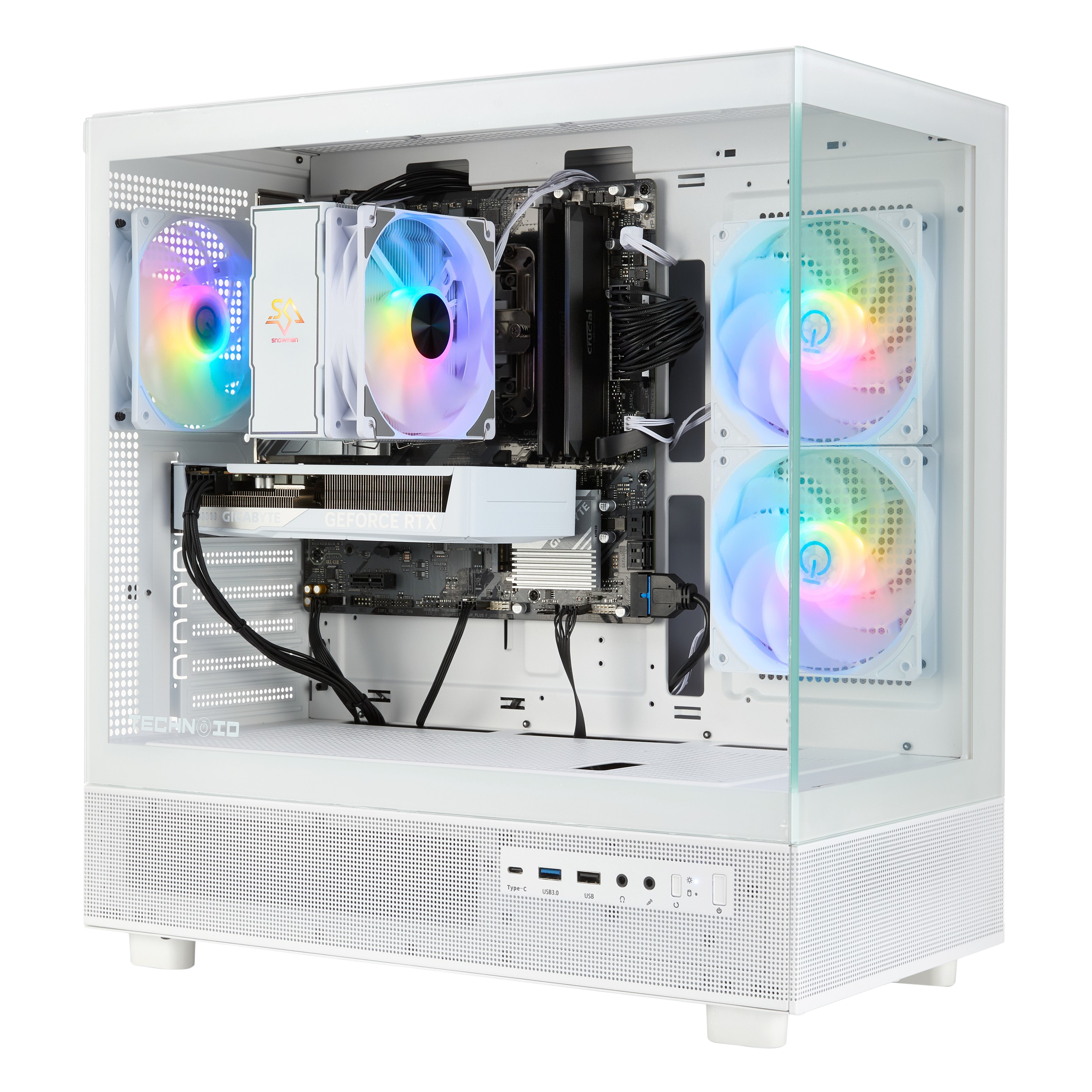 TECHNOID Glass Gaming PC - GeForce RTX 5060 - AMD Ryzen 5 9600x - 32GB DDR5 - 1TB SSD - Win 11 PRO - AI Ready - VR Compatible - White