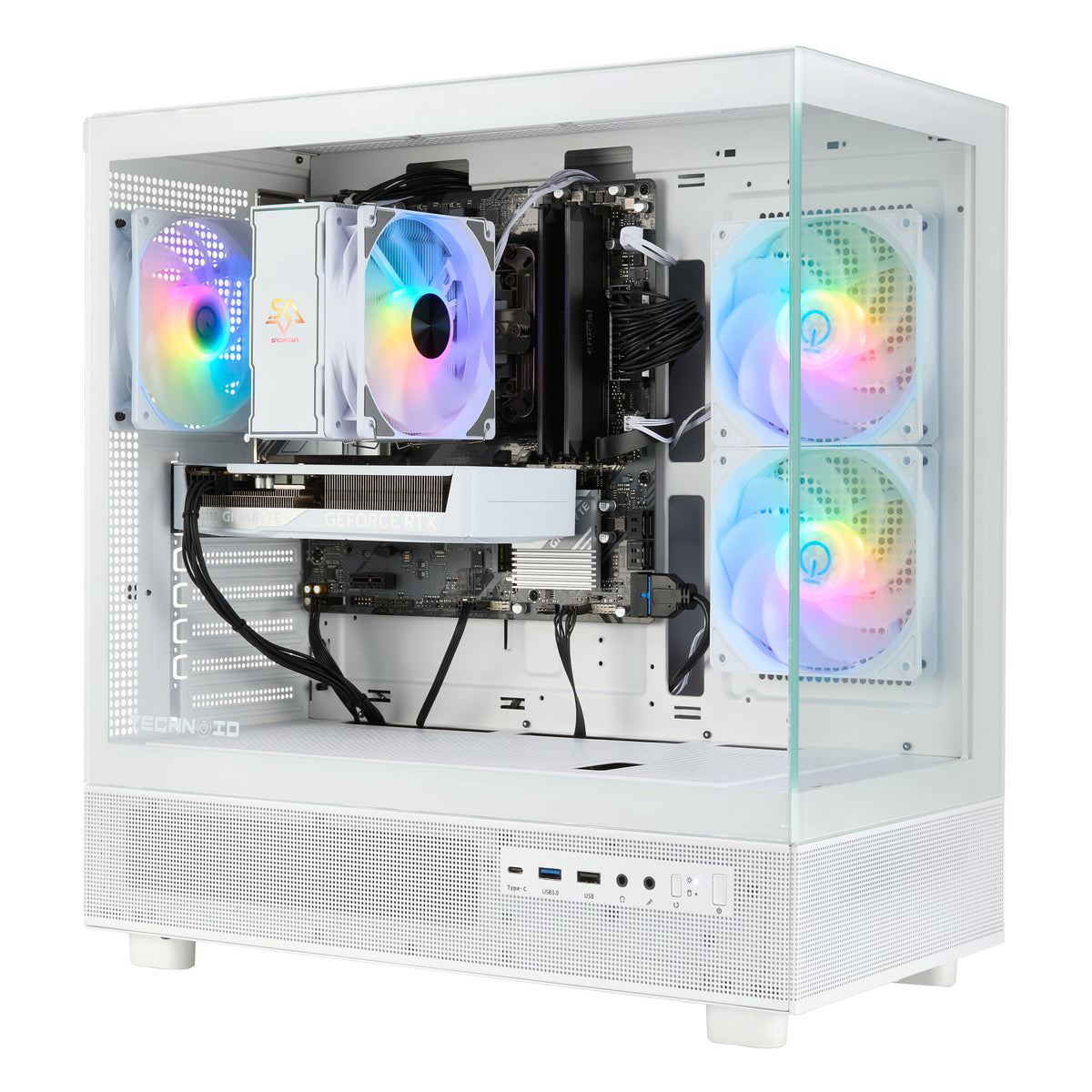 TECHNOID Glass Gaming PC - GeForce RTX 5060 Ti - AMD Ryzen 5 9600x - 32GB DDR5 - 1TB SSD - Win 11 PRO - AI Ready - VR Compatible - White