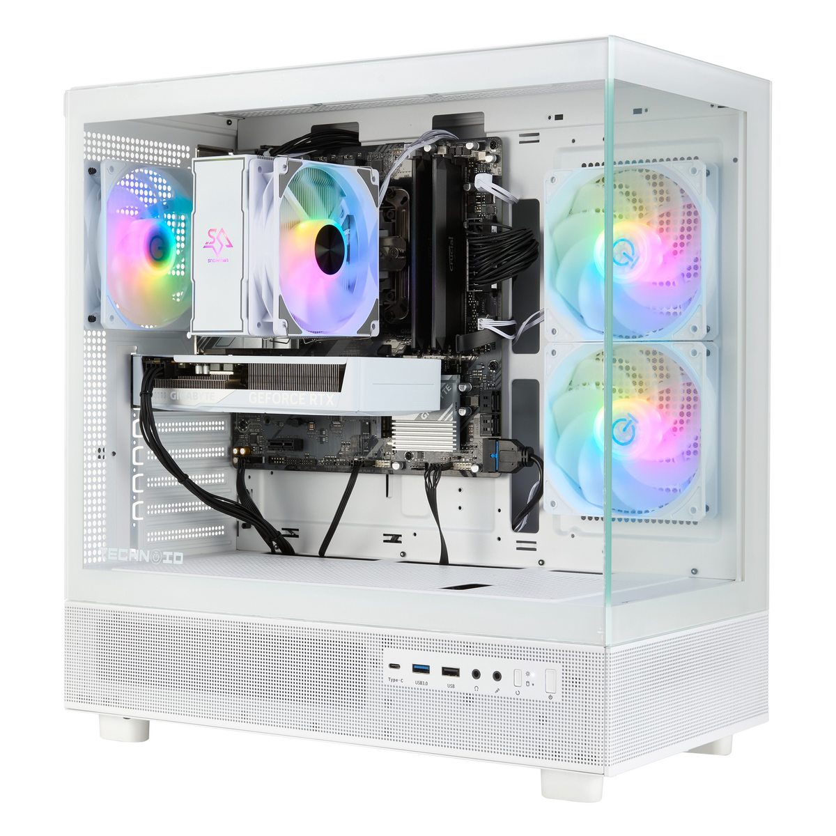 TECHNOID Glass Gaming PC - GeForce RTX 5060 - AMD Ryzen 5 9600x - 32GB DDR5 - 1TB SSD - Win 11 PRO - AI Ready - VR Compatible - White