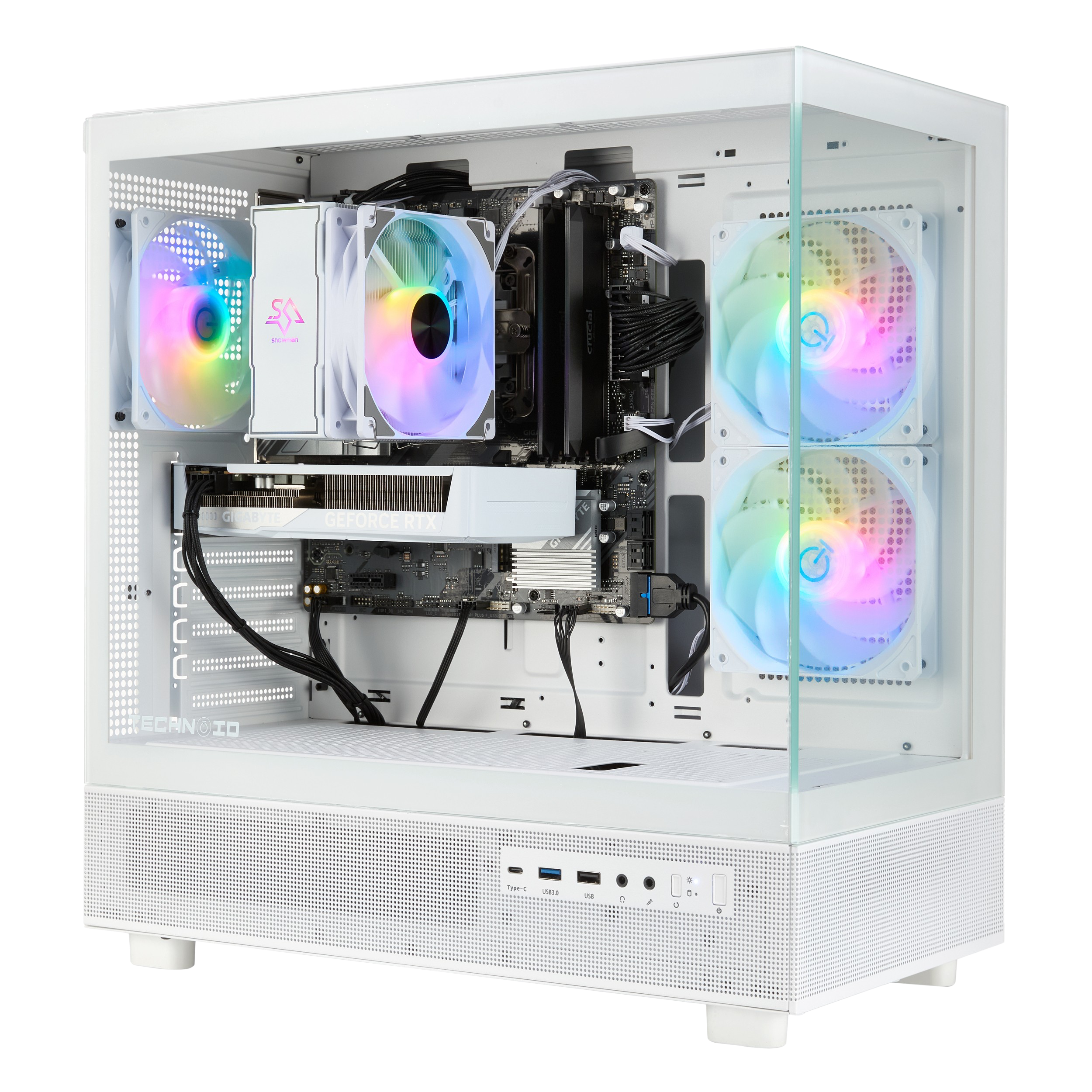TECHNOID Glass Gaming PC - GeForce RTX 5060 - AMD Ryzen 5 9600x - 32GB DDR5 - 1TB SSD - Win 11 PRO - AI Ready - VR Compatible - White