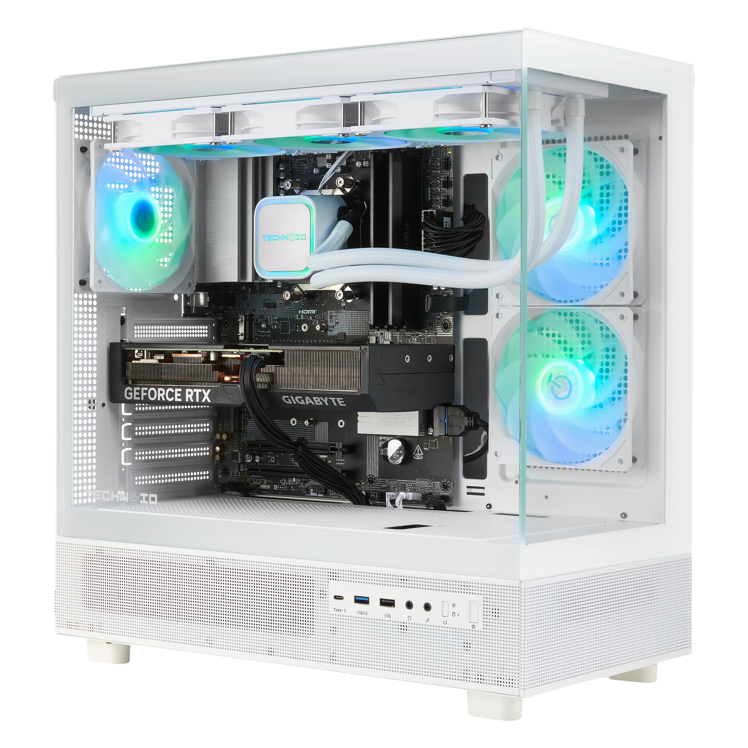 TECHNOID Glass Gaming PC - GeForce RTX 5070 - Intel Core i7 14700KF - 32GB DDR5 - 1TB SSD - Win 11 PRO - AI Ready - VR Compatible - Wifi Bluetooth