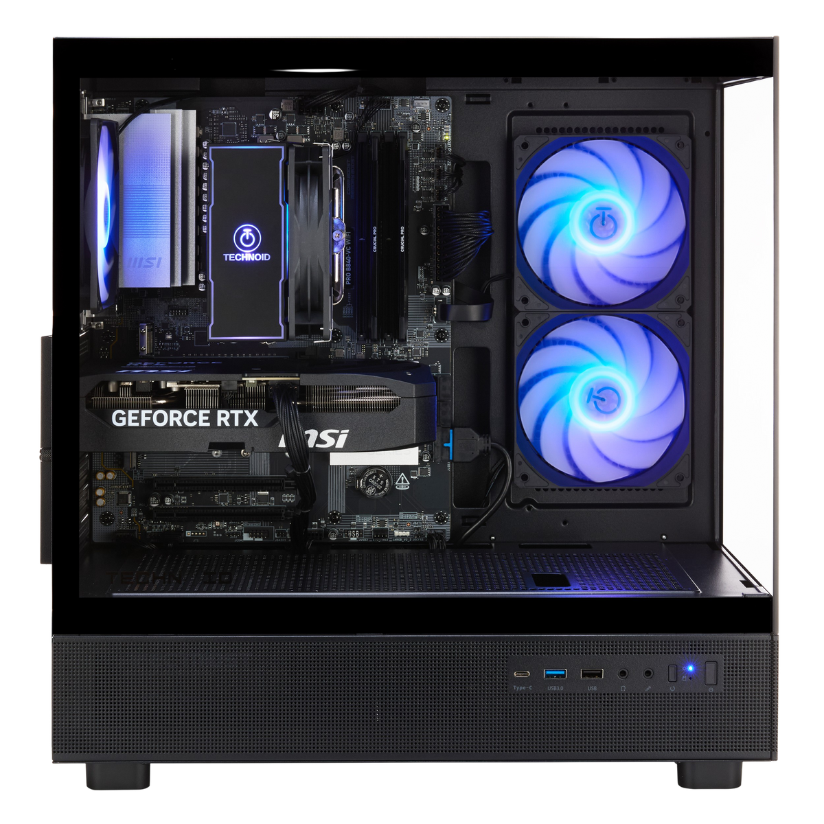 TECHNOID Glass Gaming PC - GeForce RTX 5070 - Intel Core Ultra 7 - 32GB DDR5 - 1TB SSD - Win 11 PRO - AI Ready - VR Compatible - Black