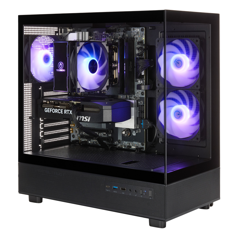 TECHNOID Glass Gaming PC - GeForce RTX 5080 - AMD Ryzen 7 7800X3D - 32GB DDR5 - 1TB SSD - Win 11 PRO - AI Ready - VR Compatible - Wifi Bluetooth - Black