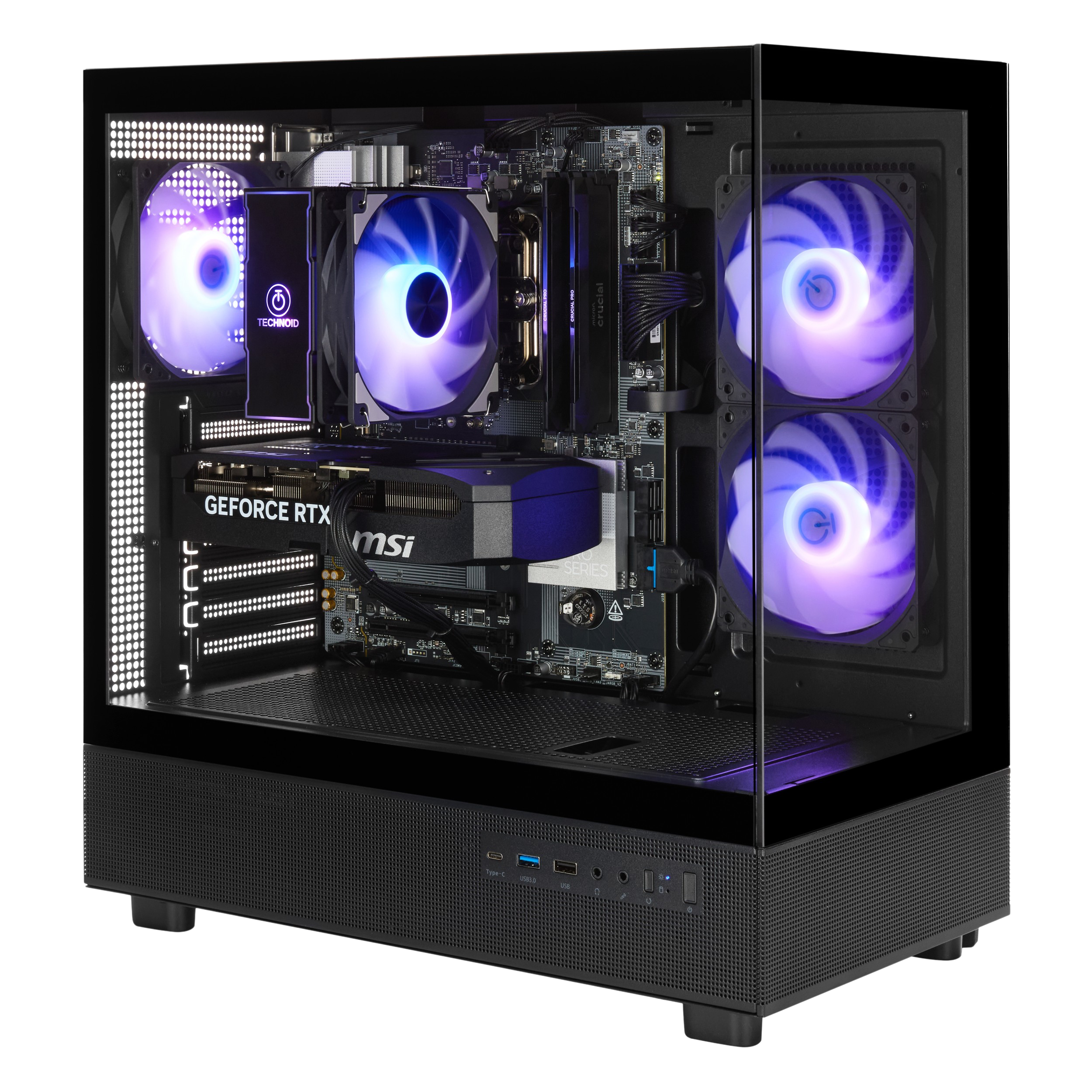 TECHNOID Glass GAMING PC (RTX 5070 Ti - Ryzen 7 9700F - 32 GB RAM - 1TB SSD - WIN 11 H - Wifi - 3 Years Warranty - Black)