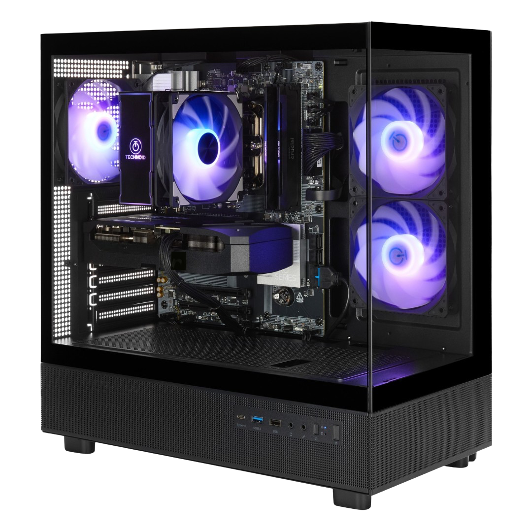 TECHNOID Glass Gaming PC - AMD Radeon RX 9060 XT - AMD Ryzen 7 - 32GB RAM - 1TB SSD - Win 11 Home - AI Ready - VR Compatible - Black