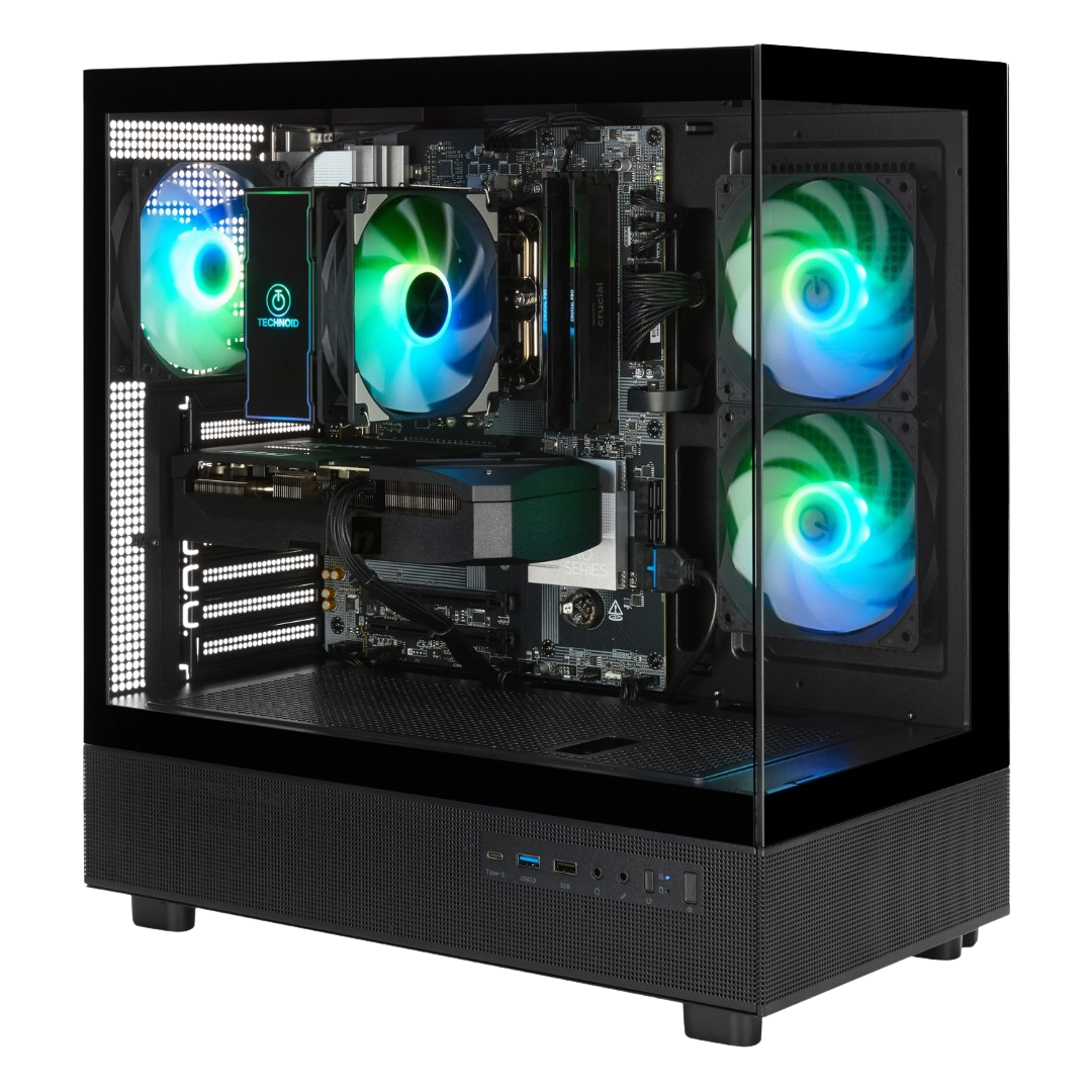 TECHNOID Glass Gaming PC - AMD Radeon RX 9060 XT - AMD Ryzen 7 - 32GB RAM - 1TB SSD - Win 11 Home - AI Ready - VR Compatible - Black