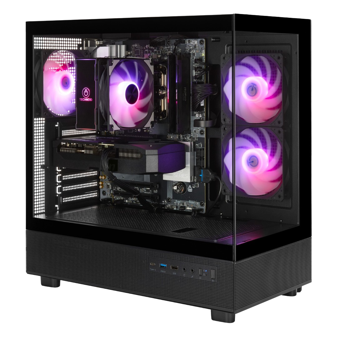 TECHNOID Glass Gaming PC - AMD Radeon RX 9060 XT - AMD Ryzen 7 - 32GB RAM - 1TB SSD - Win 11 Home - AI Ready - VR Compatible - Black