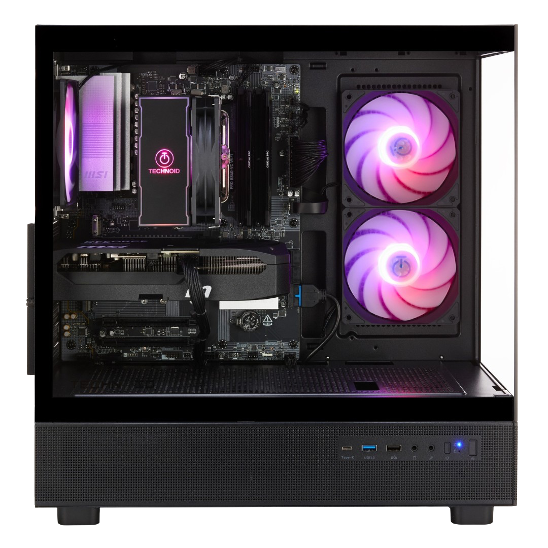TECHNOID Glass Gaming PC - AMD Radeon RX 9060 XT - AMD Ryzen 7 - 32GB RAM - 1TB SSD - Win 11 Home - AI Ready - VR Compatible - Black