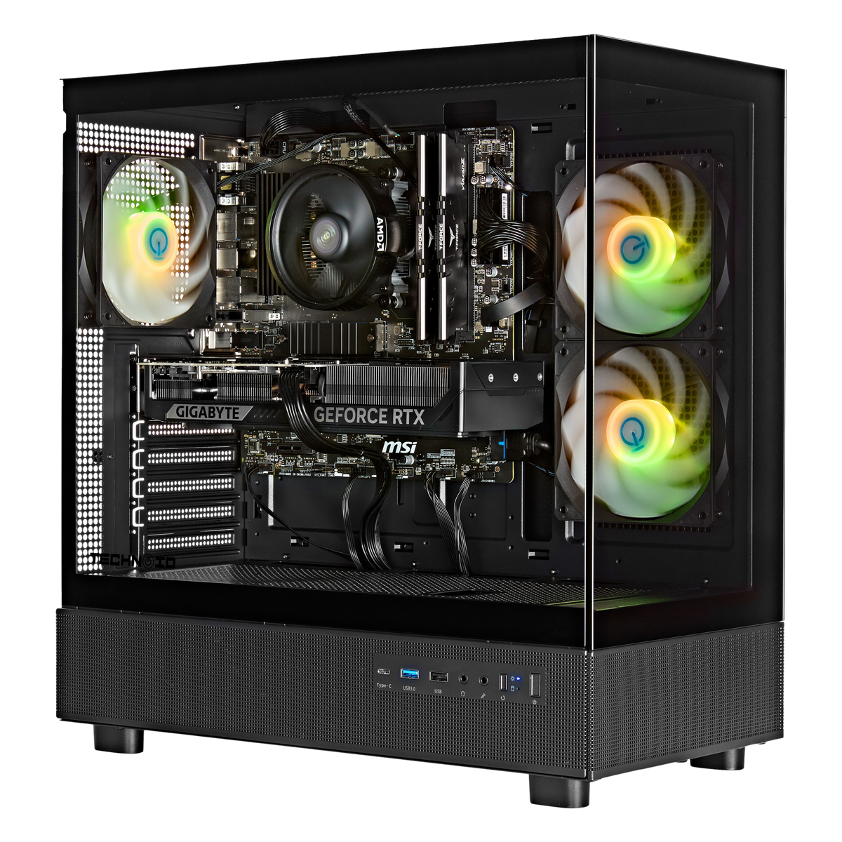 TECHNOID Glass GAMING PC (RTX 3050 - Ryzen 5 - 16GB RAM - 500GB SSD - WIN 11 H - Wifi - 3 Years Warranty - Black)