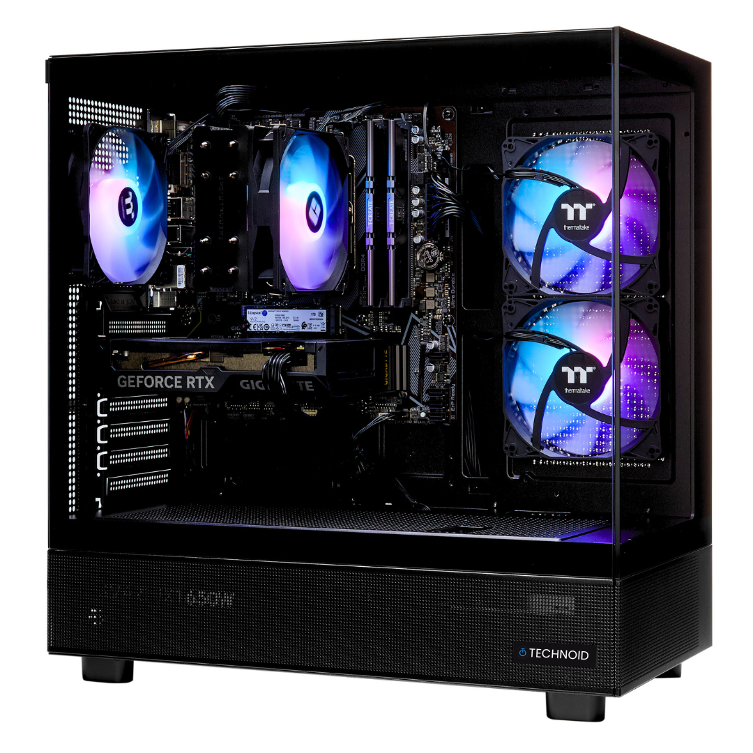 TECHNOID Glass Gaming PC - GeForce RTX 5070 - AMD Ryzen 7 9800X3D - 32GB DDR5 - 2TB SSD - Win 11 PRO - AI Ready - 850w 80 Plus Gold PSU - VR Compatible - Black