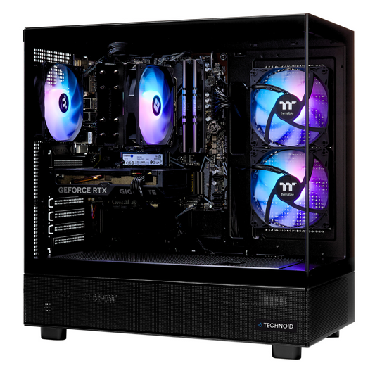 TECHNOID Glass Gaming PC - GeForce RTX 5070 - AMD Ryzen 7 9800X3D - 32GB DDR5 - 2TB SSD - Win 11 PRO - AI Ready - 850w 80 Plus Gold PSU - VR Compatible - Black