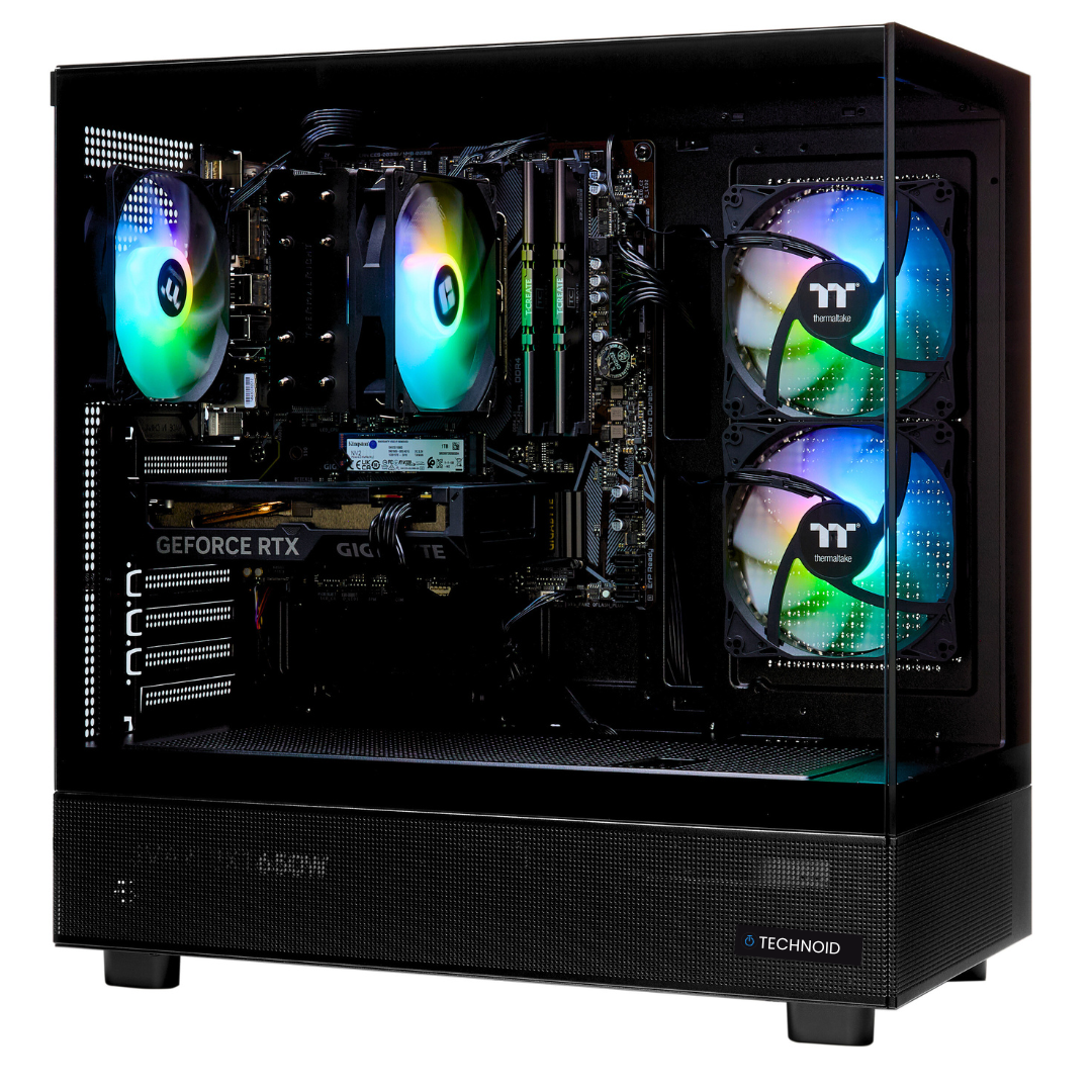 TECHNOID Glass Gaming PC - GeForce RTX 5070 - Intel Core i7-14700KF - 128GB DDR5 - 8TB SSD - Win 11 PRO - AI Ready - VR Compatible - Black - custom