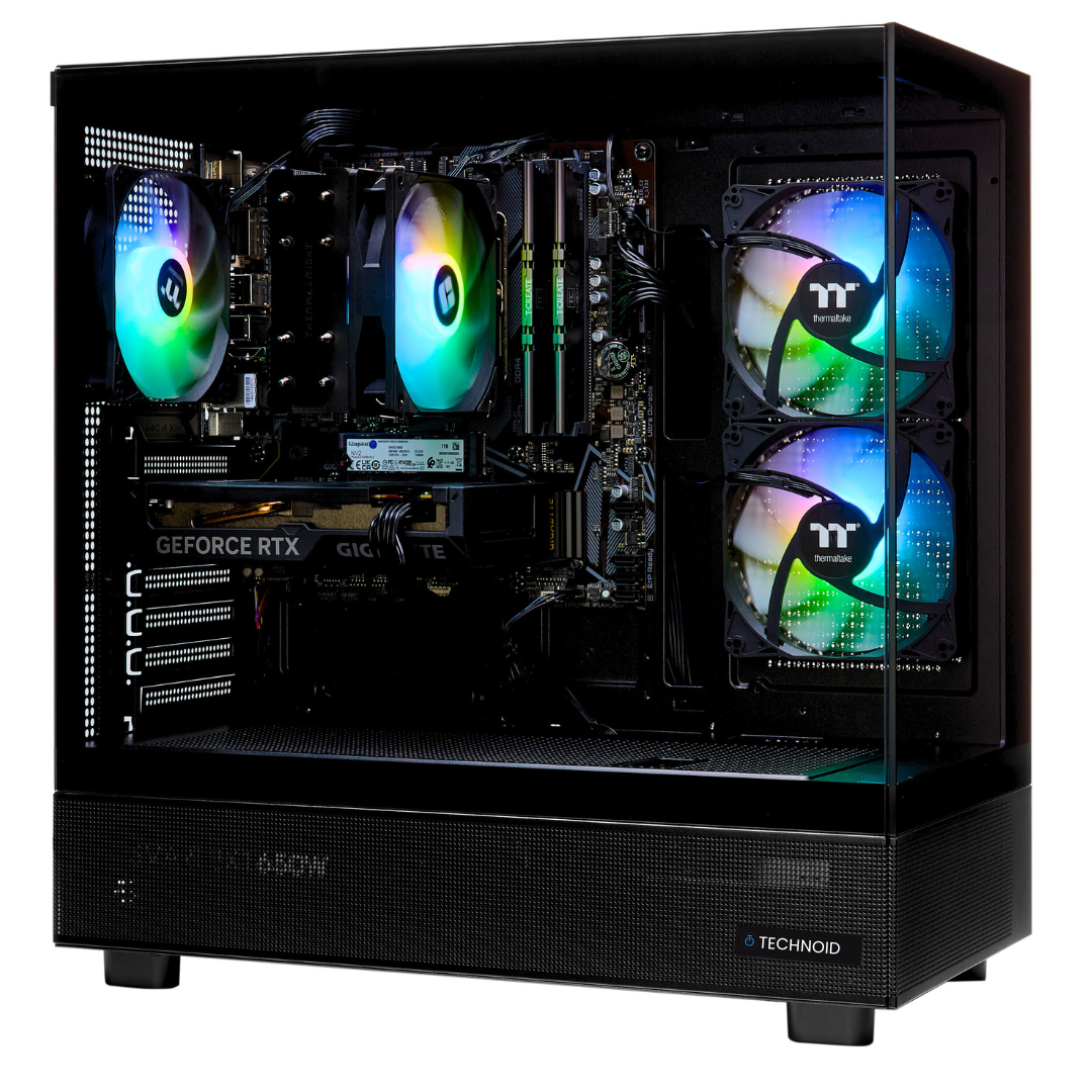 TECHNOID Glass Gaming PC - GeForce RTX 5070 - AMD Ryzen 7 9800X3D - 32GB DDR5 - 2TB SSD - Win 11 PRO - AI Ready - 850w 80 Plus Gold PSU - VR Compatible - Black