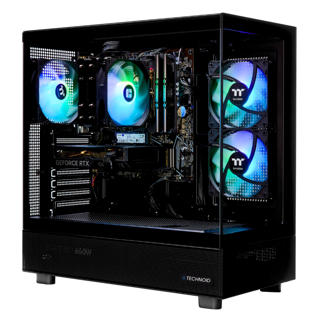 TECHNOID Glass Gaming PC - GeForce RTX 5070 Ti - Intel Core i7-14700KF - 32GB DDR5 - 2TB SSD - Win 11 PRO - AI Ready - 850w 80 Plus Gold PSU - VR Compatible - Black