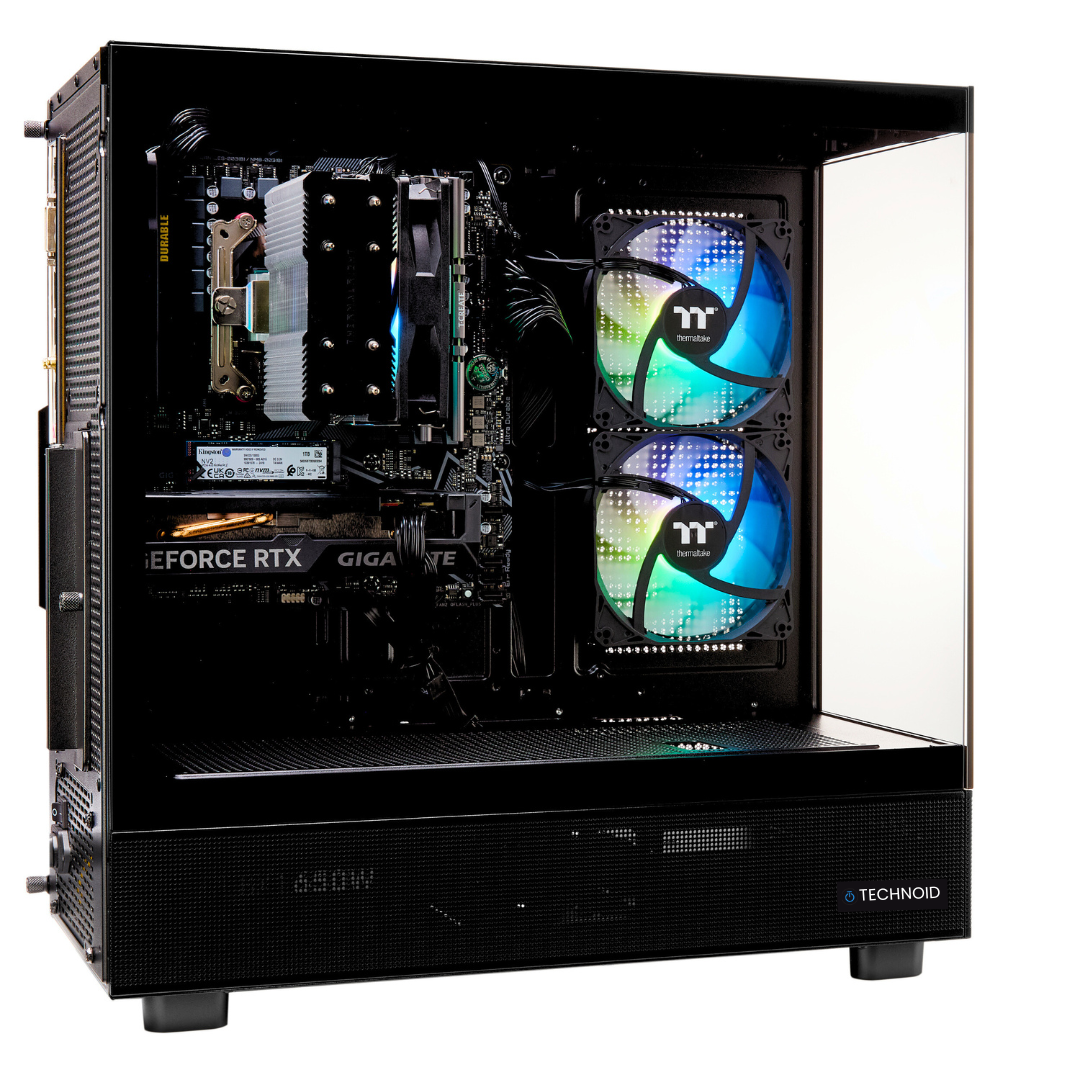 TECHNOID Glass Gaming PC - GeForce RTX 5070 - AMD Ryzen 7 9800X3D - 32GB DDR5 - 2TB SSD - Win 11 PRO - AI Ready - 850w 80 Plus Gold PSU - VR Compatible - Black