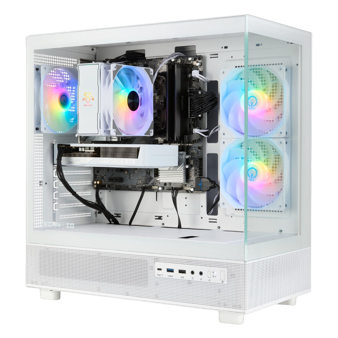 TECHNOID Glass Gaming PC - GeForce RTX 5060 Ti - AMD Ryzen 5 9600x - 32GB DDR5 - 2TB SSD - Win 11 PRO - AI Ready - VR Compatible - White