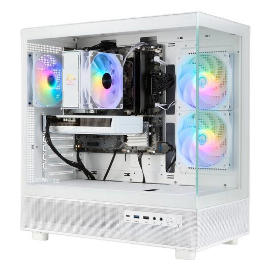TECHNOID Glass Gaming PC - AMD Radeon RX 9060 XT - AMD Ryzen 7 7700x - 32GB DDR5 - 1TB SSD - Win 11 PRO - AI Ready - VR Compatible - White